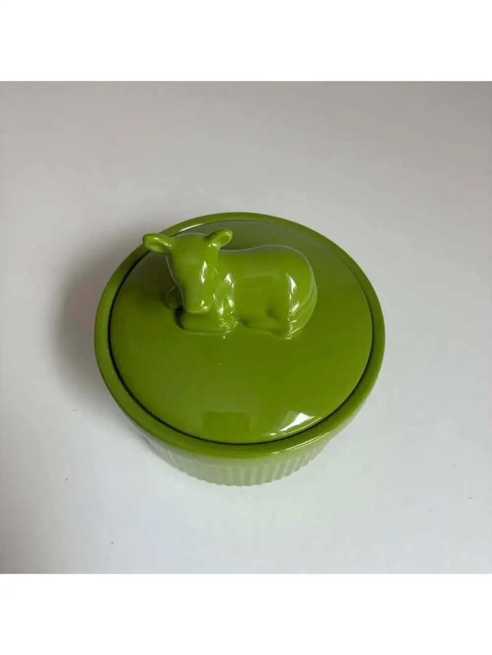 Martha Stewart Collection Green Cow Mini Lidded Ramekin Casserole Dish 4”